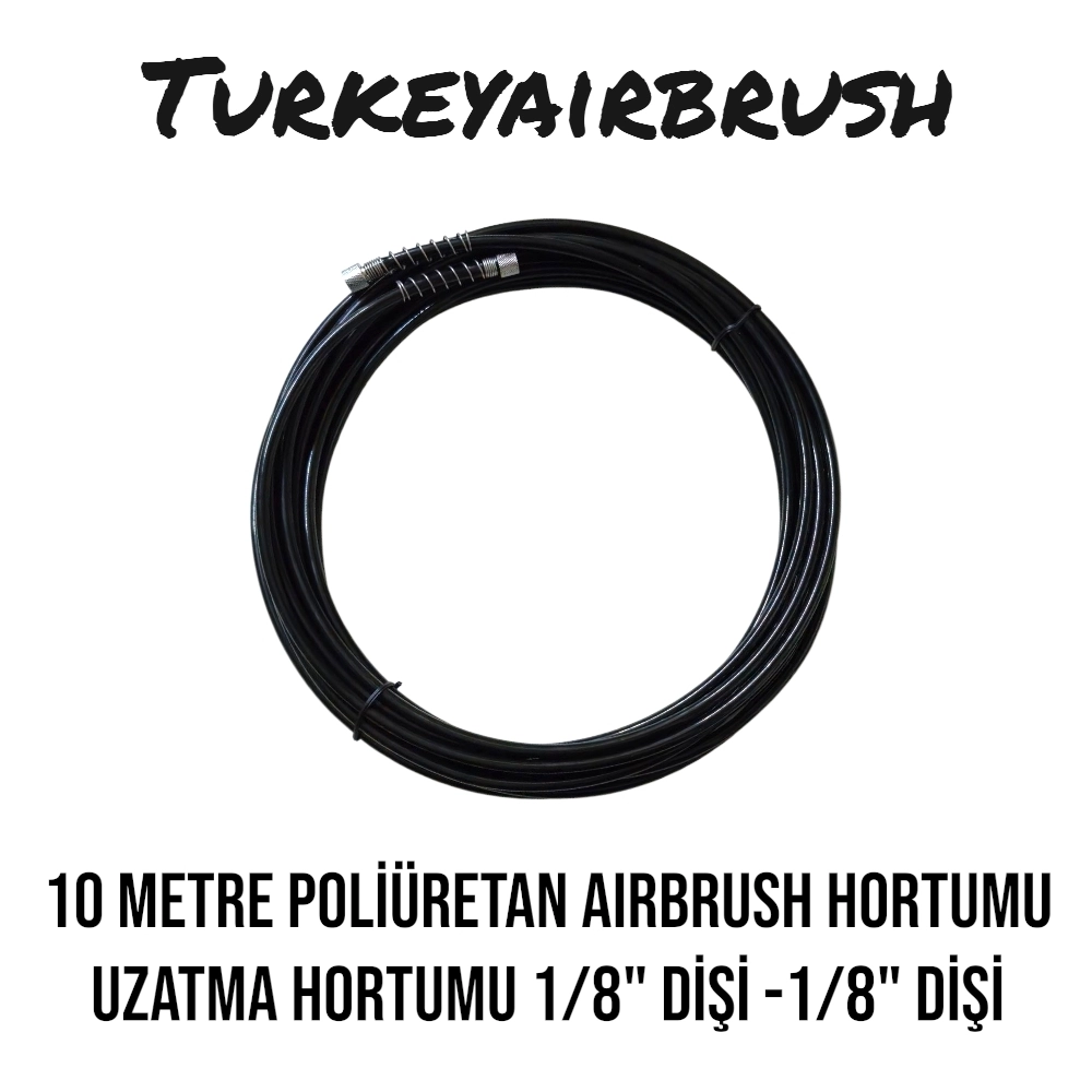 10 METRE SİYAH POLİÜRETAN UZATMA AIRBRUSH HORTUMU 1/8’’ DİŞİ - 1/8’’ DİŞİ