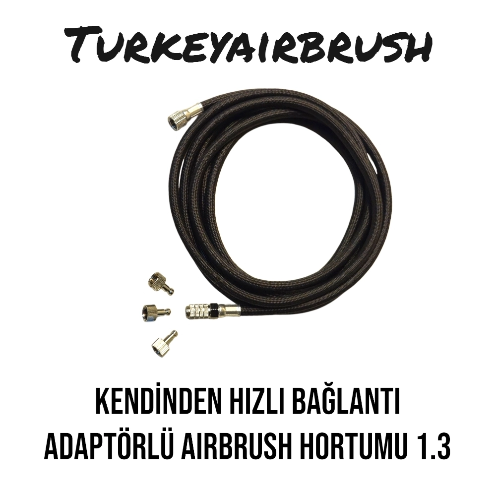 3 MT BEZ KAPLI AIRBRUSH HAVA HORTUMU 1/8’’ DİŞİ - HIZLI BAĞLANTI + 3 ERKEK UÇ
