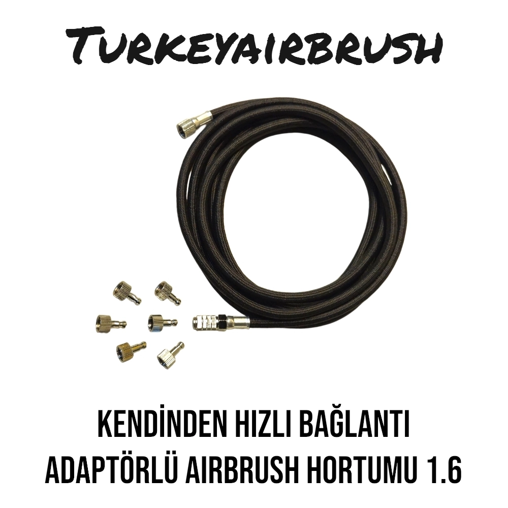 3 MT BEZ KAPLI AIRBRUSH HAVA HORTUMU 1/8’’ DİŞİ - HIZLI BAĞLANTI VE 6 ERKEK UÇ