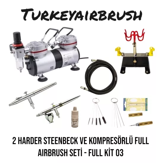 TURKEY AIRBRUSH KOMPLE AIRBRUSH KİT 03 - 2 Harder ve 1 Çift Pistonlu Kompresör